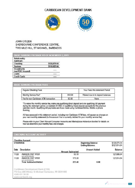 Download Barbados Caribbean Development bank statement word